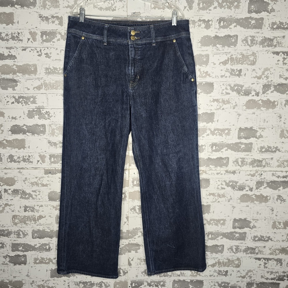 J Crew Jeans Women 32 Tall Slim-Wide Leg Stacked Buttons High Rise Stretch Denim